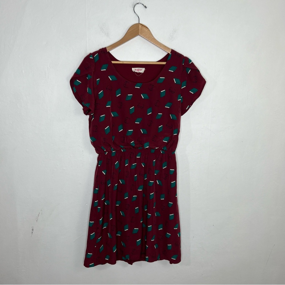 Modcloth Burgundy and Teal Patterned Dress
